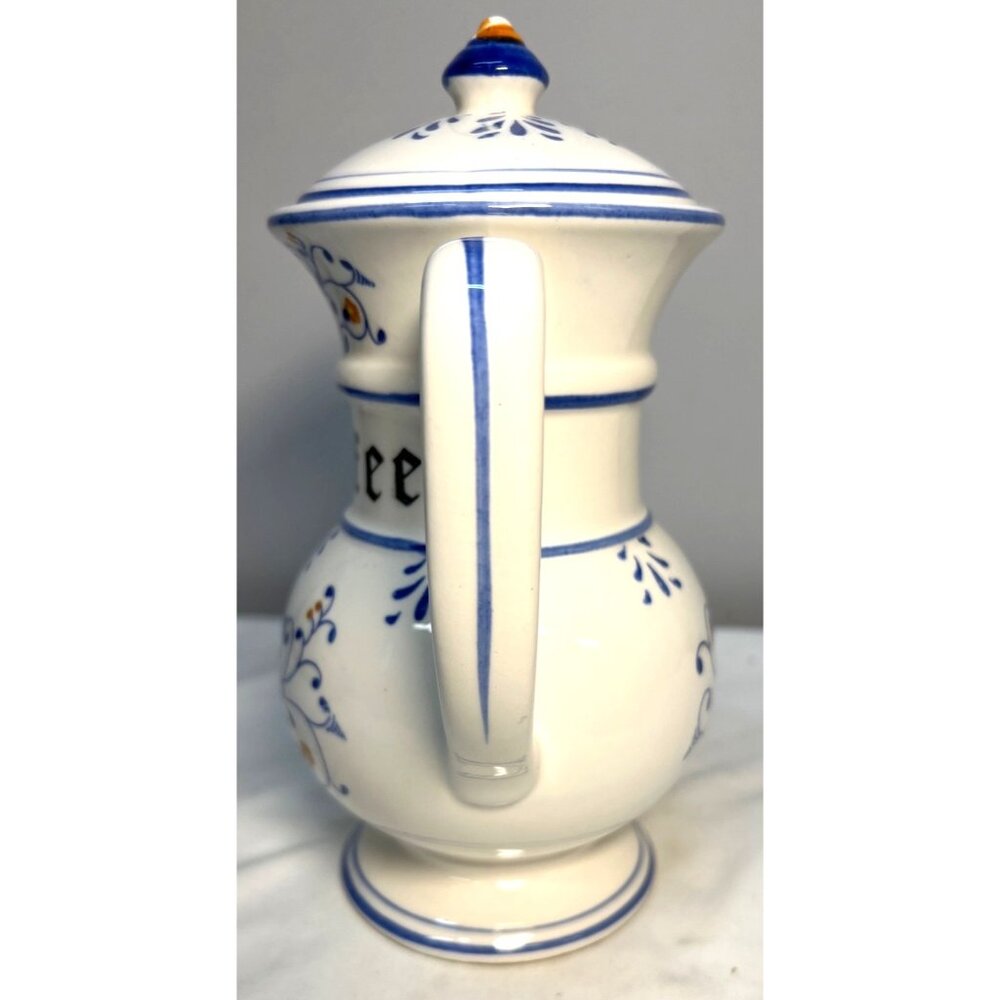 Vintage Acson Ceramic Coffee Pot With Lid Blue & White Floral Design - Picture 4 of 8